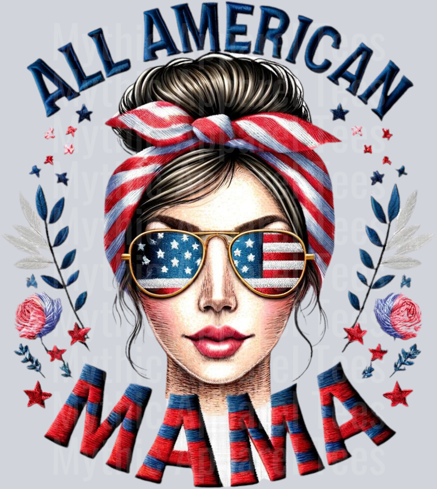 All American Mama Messy Bun 4th of July Patriotic Transfers 3