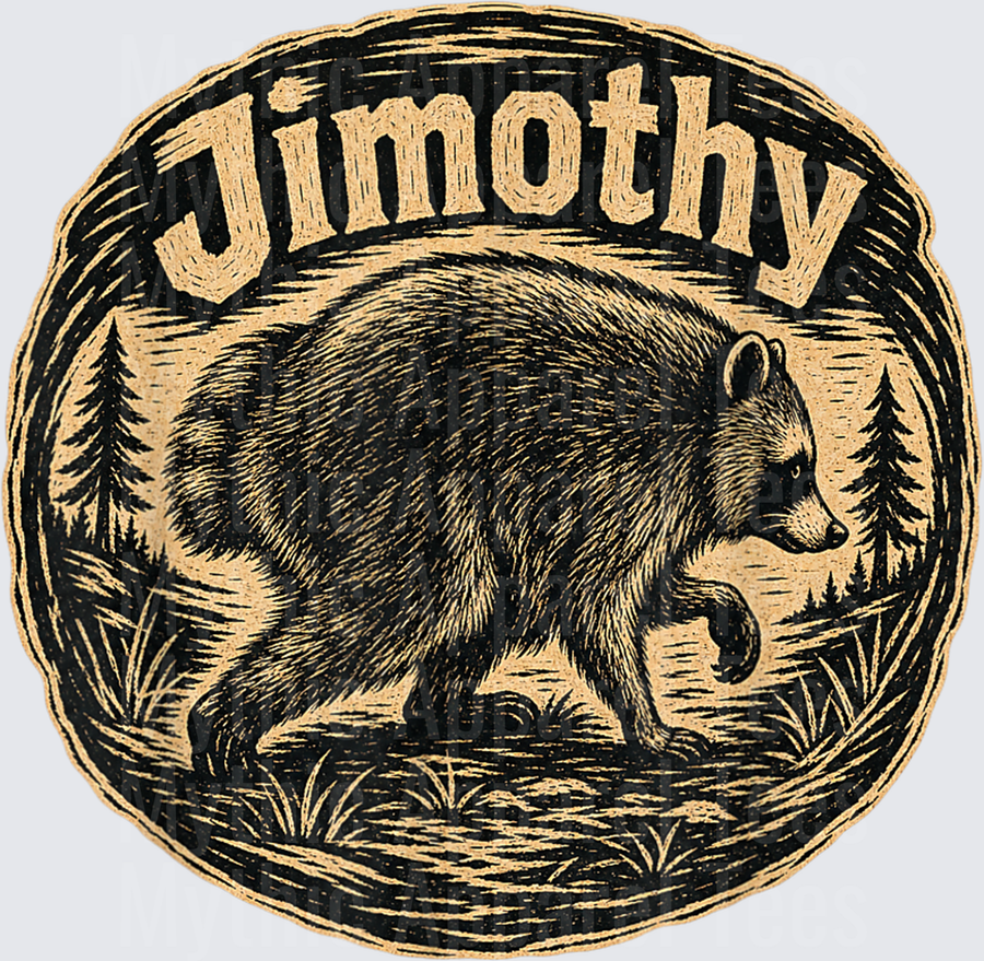 Jimothy Rustic Black Bear Woodcut Oval Badge