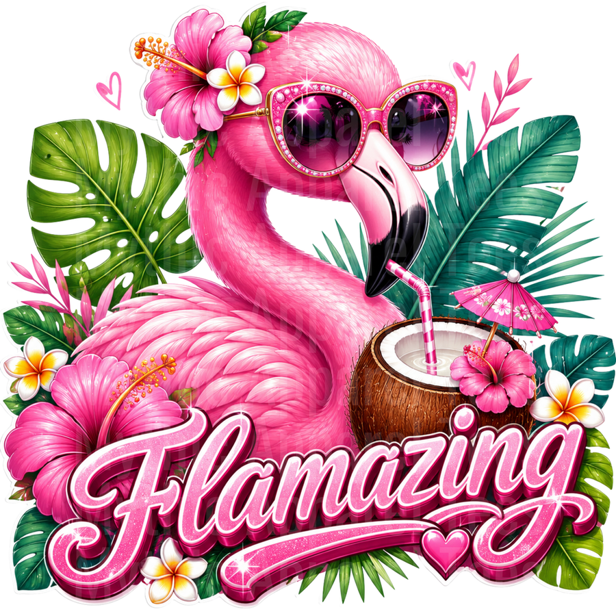Flamingos Flamazing Tropical Sunglass Coconut Drink Glitter