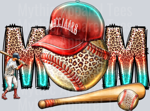 mom cheetah and gradient colors baseball and bat DTF Baseball Transfers