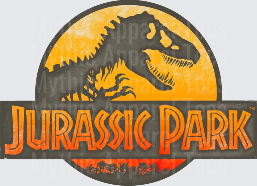 Jurassic Park Classic T-Rex Logo Vintage Distressed Orange and Gray Circle Emblem