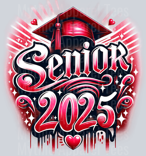 0037 Senior 2025 Airbrushed 4 RED DTF 2025 Senior Graduation Transfers