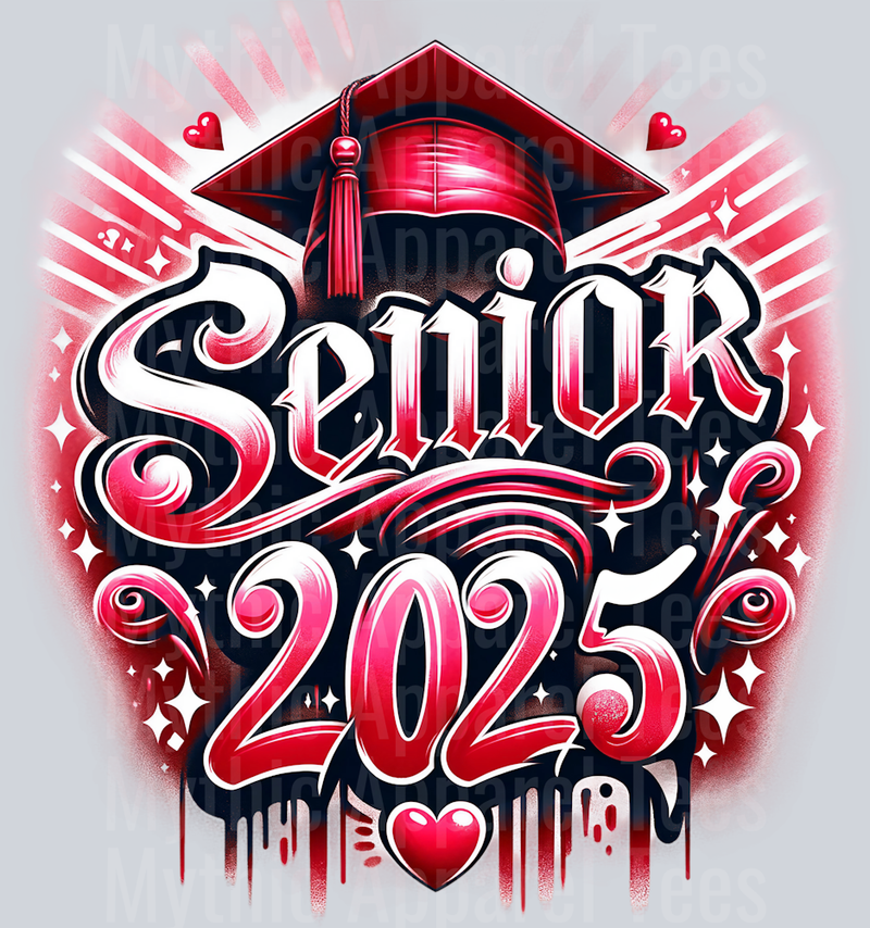 0037 Senior 2025 Airbrushed 4 RED DTF 2025 Senior Graduation Transfers