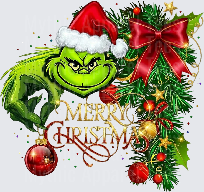 New Grinch Merry Christmas Santa Hat Pine Wreath Ornaments