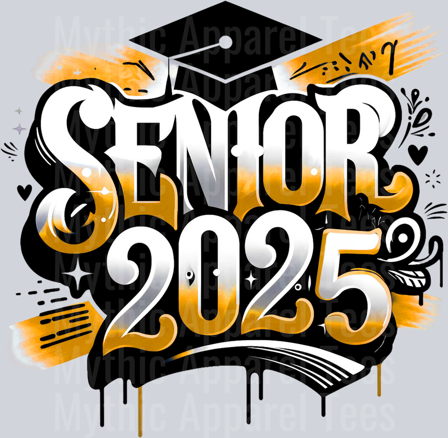 0035 Senior 2025 Airburshed Orange and Black 1 DTF 2025 Senior Graduation Transfers