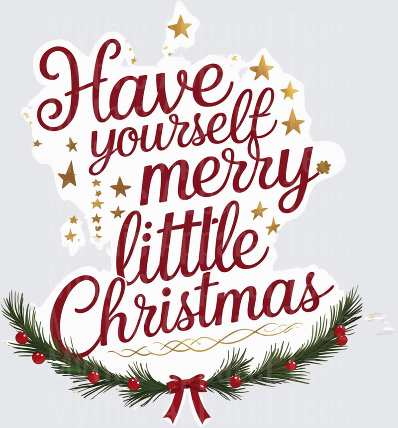 Christmas Have Yourself A Merry Little Christmas Script Gold Stars Pine Garland