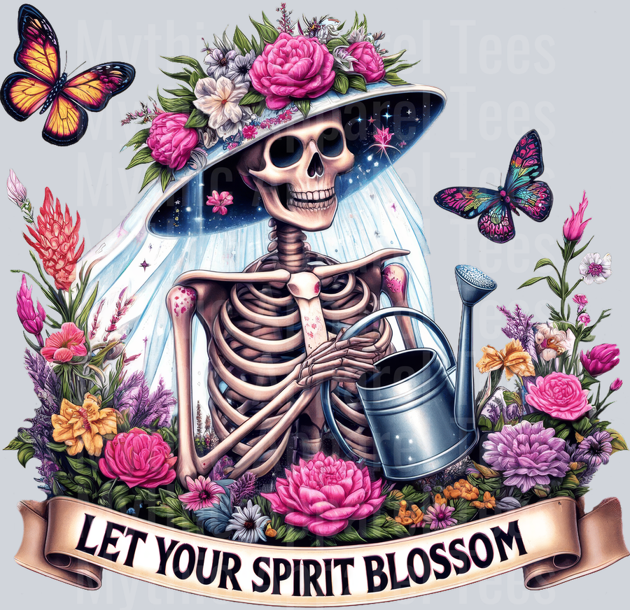 Let your spirit blossom Butterfly and Flowers Skelly Girl DTF Skull Transfers