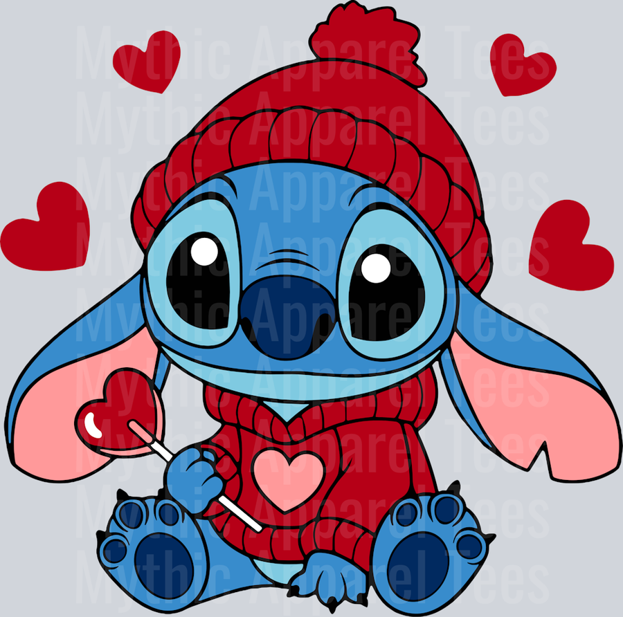 Stitch with heart lollipop DTF Valentines Day Transfers