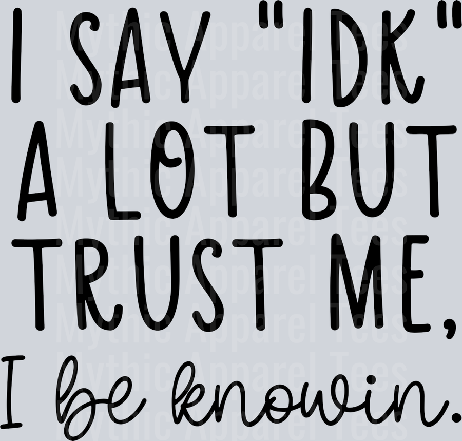 I Say IDK a lot but trust me I BE KNOWIN DTF Sarcastic Transfers