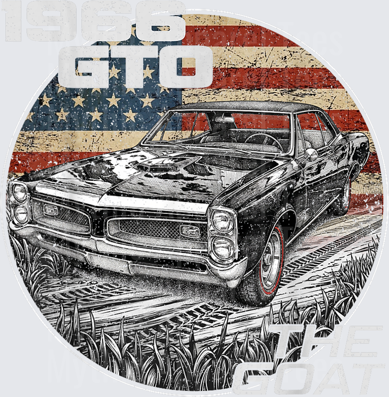 66 1966 GTO Silhouette Muscle Car American Flag T-Shirt