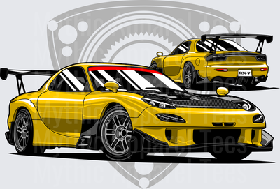 Drifting and Muscle Cars Yellow Mazda RX-7 FD JDM Dual View