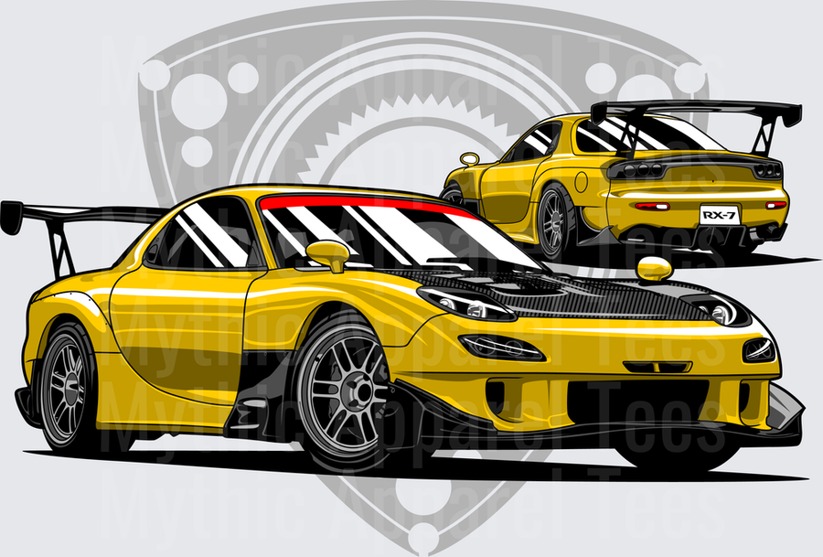 Drifting and Muscle Cars Yellow Mazda RX-7 FD JDM Dual View