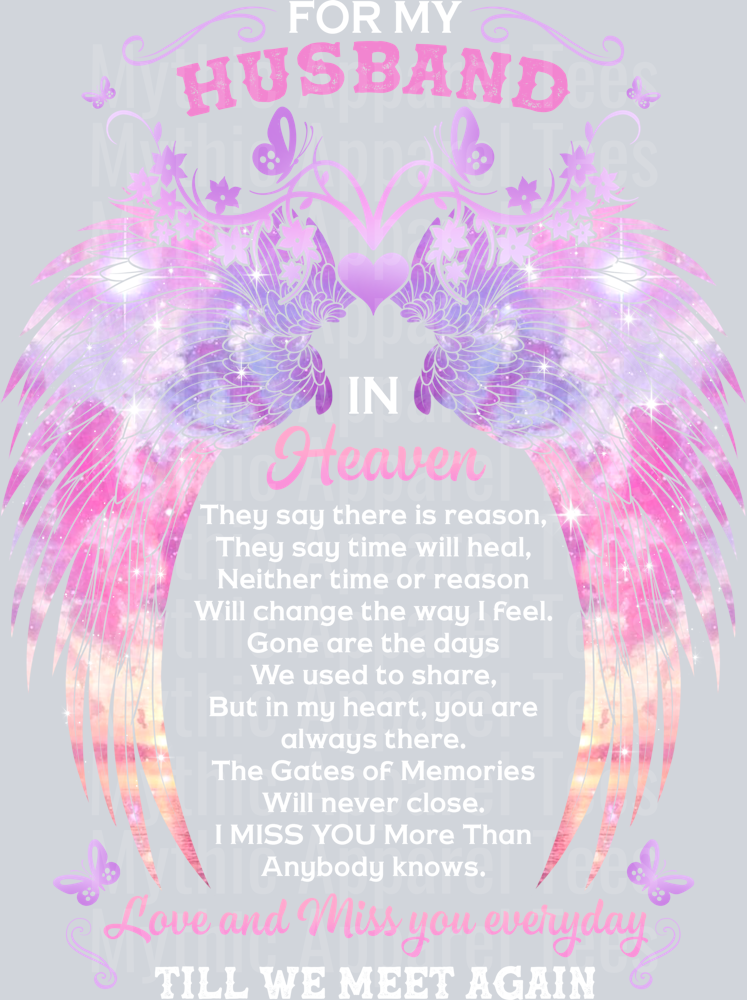 For My Husband In Heaven Till We Meet Again DTF Memorial Transfers