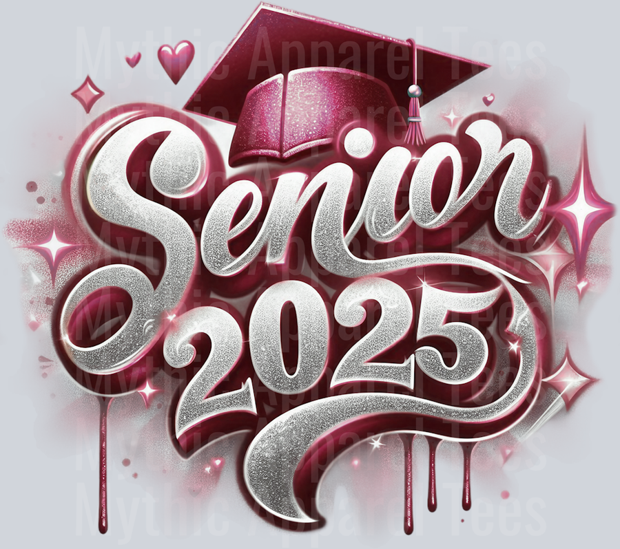 007 Senior 2025 Airbrushed Maroon DTF 2025 Senior Graduation Transfers