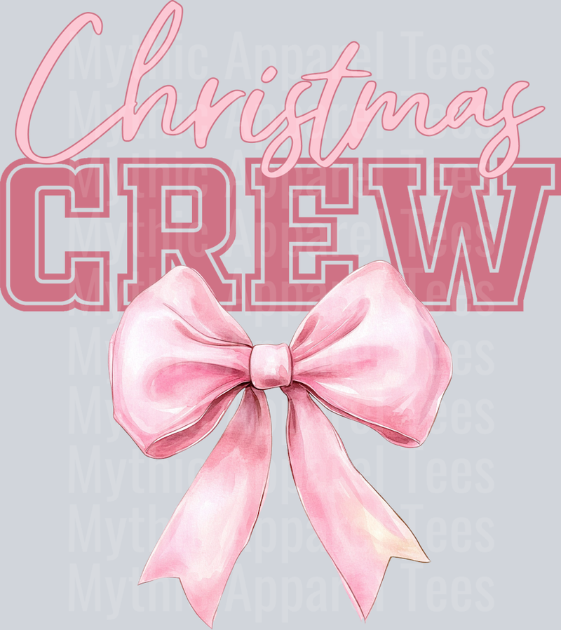 Christmas Crew Pink bow with bold font DTF Christmas Transfers