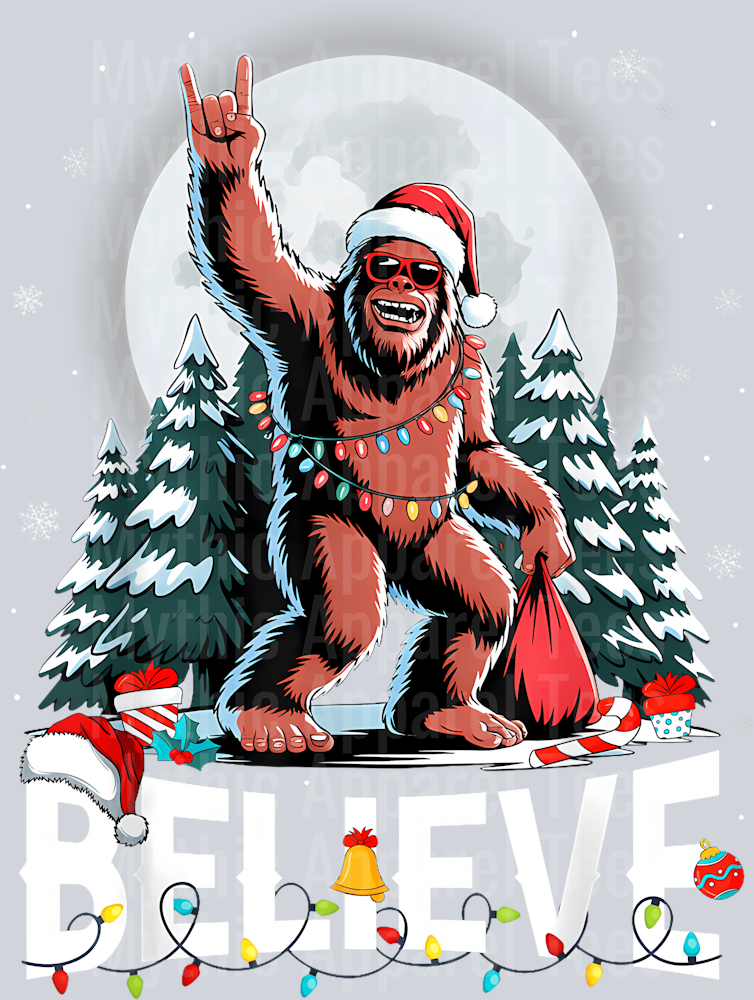53 Funny Sasquatch Believe Santa Bigfoot Christmas Lights Xmas T-Shirt
