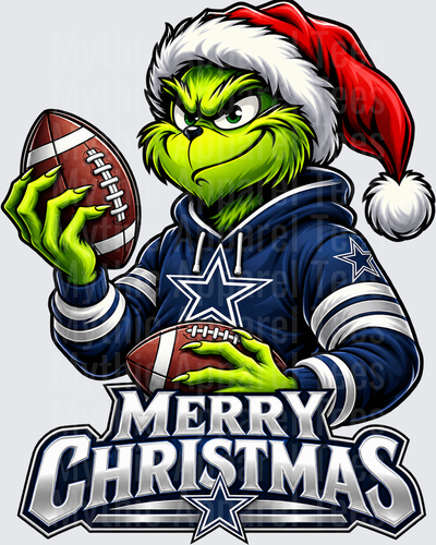 Football Grinch Santa Hat Dallas Cowboys Merry Christmas Holiday Design