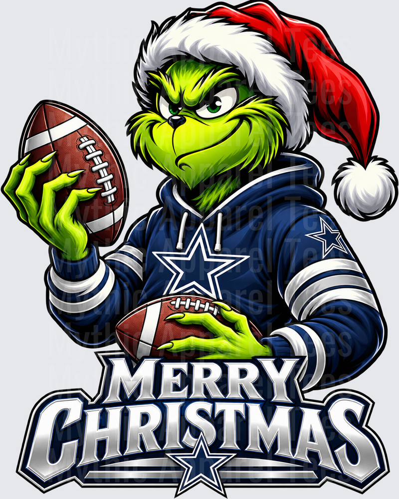 Football Grinch Santa Hat Dallas Cowboys Merry Christmas Holiday Design