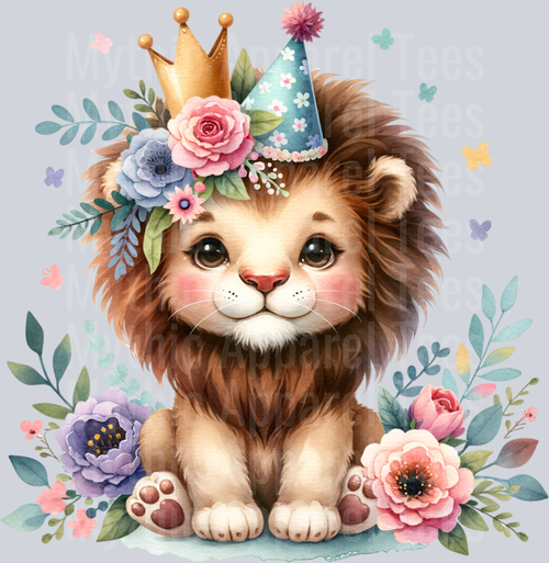 BABY LION IN PARTY HAT CLIPART