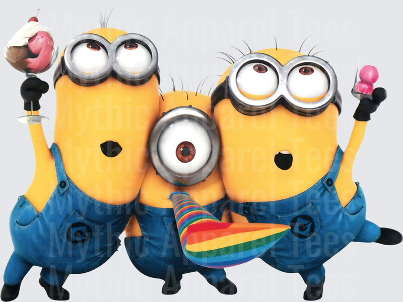 Minnions Trio Celebrating with Ice Cream and Rainbow Horn