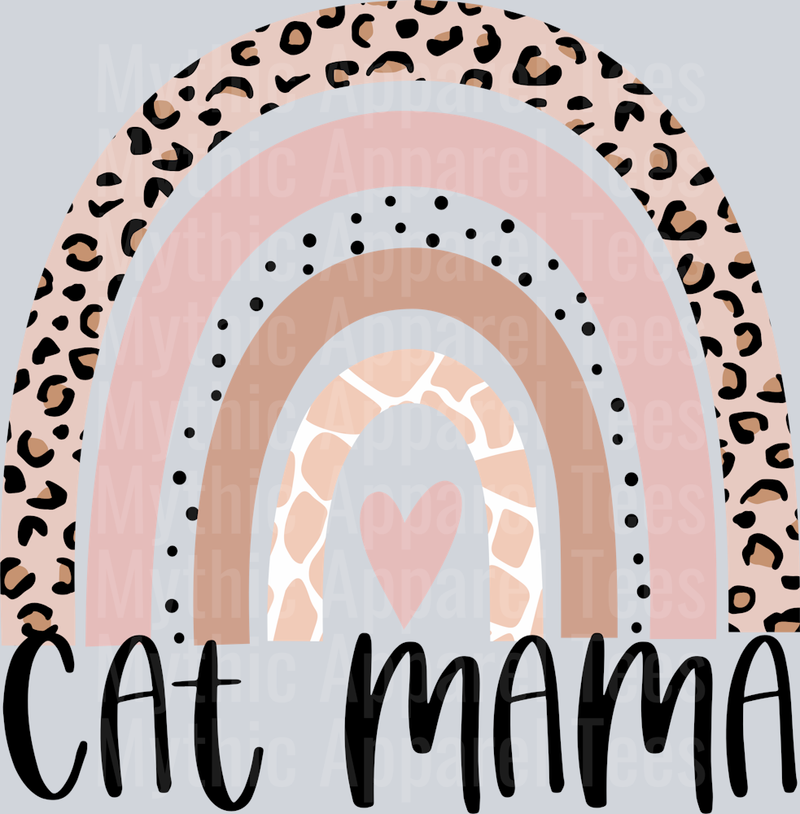 Cat Mama rainbow pink with leopard dots DTF Cat Transfers