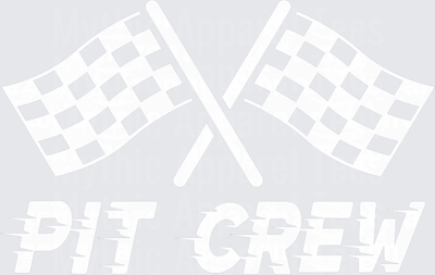 Crossed Checkered Racing Flags Pit Crew Bold Italic Text Design