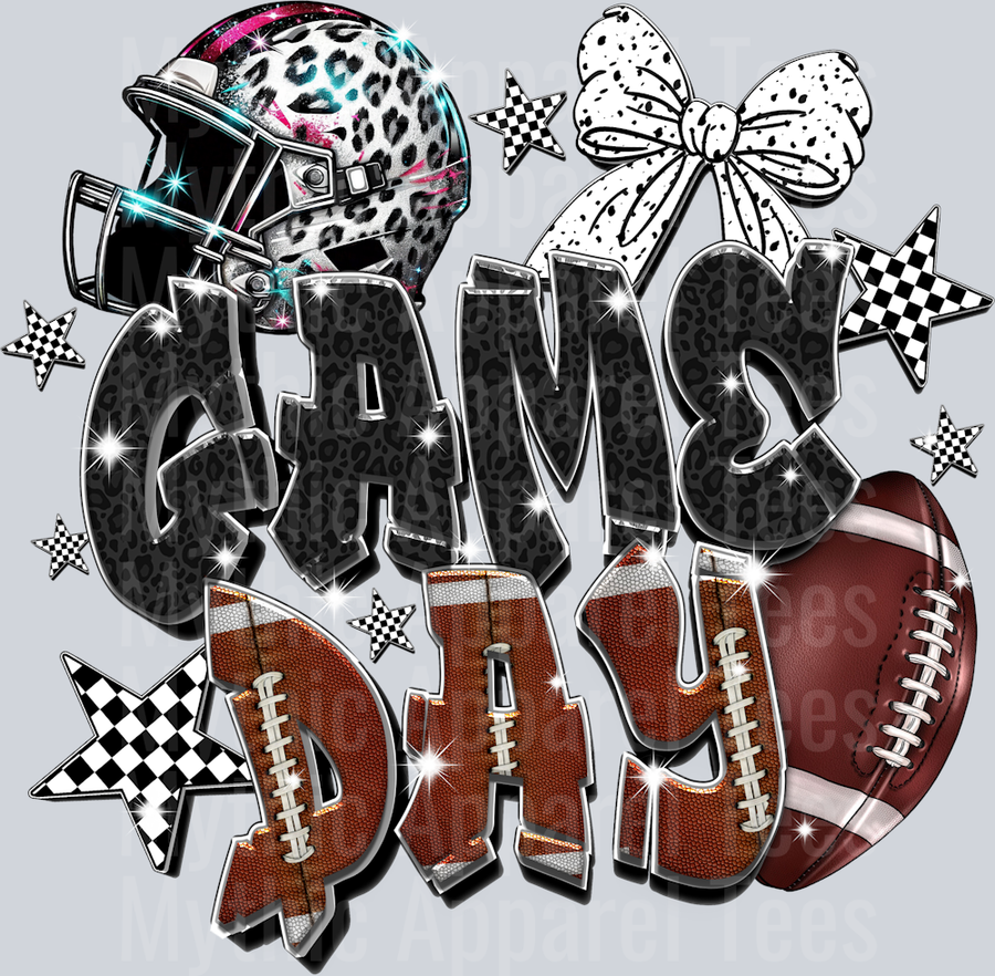 Game day GLITTER with Football bow and stars cute DTF Sports Transfers