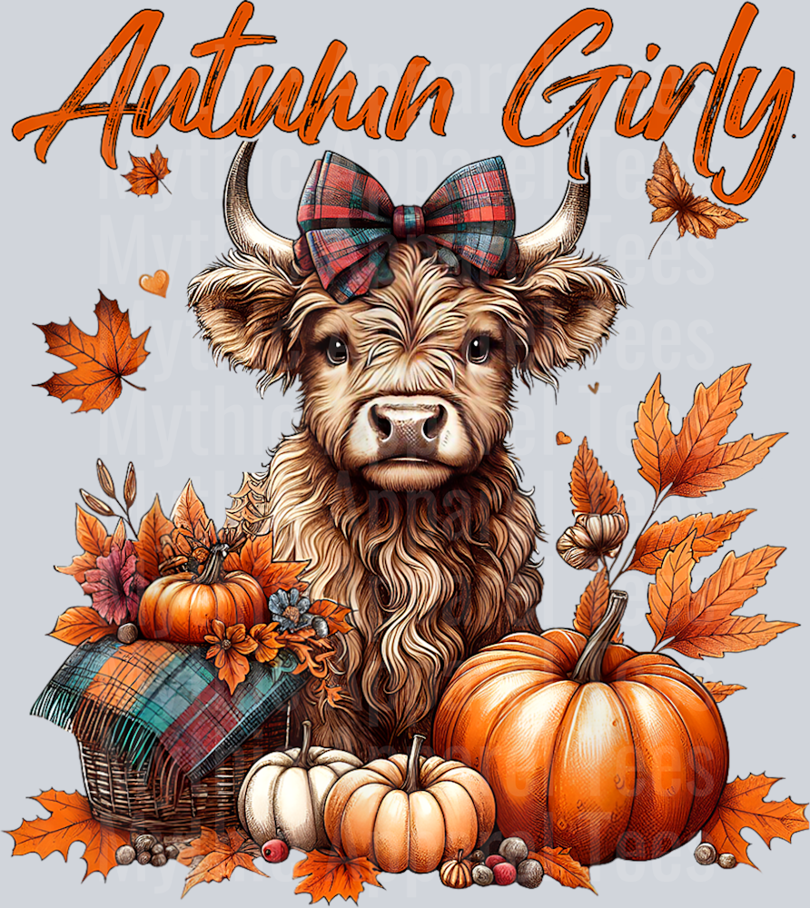 Cute Highland Cow Fall Autumn Girly Thanksgiving T-Shirt
