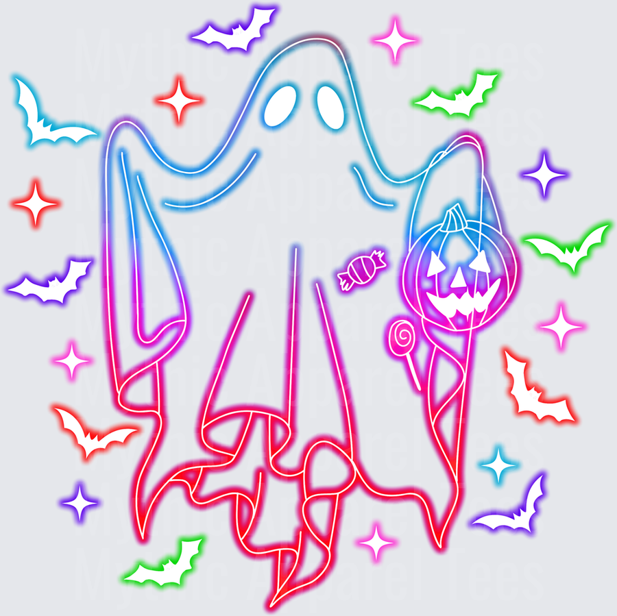 Halloween Neon Rainbow Ghost Trick or Treat Bats Sparkles