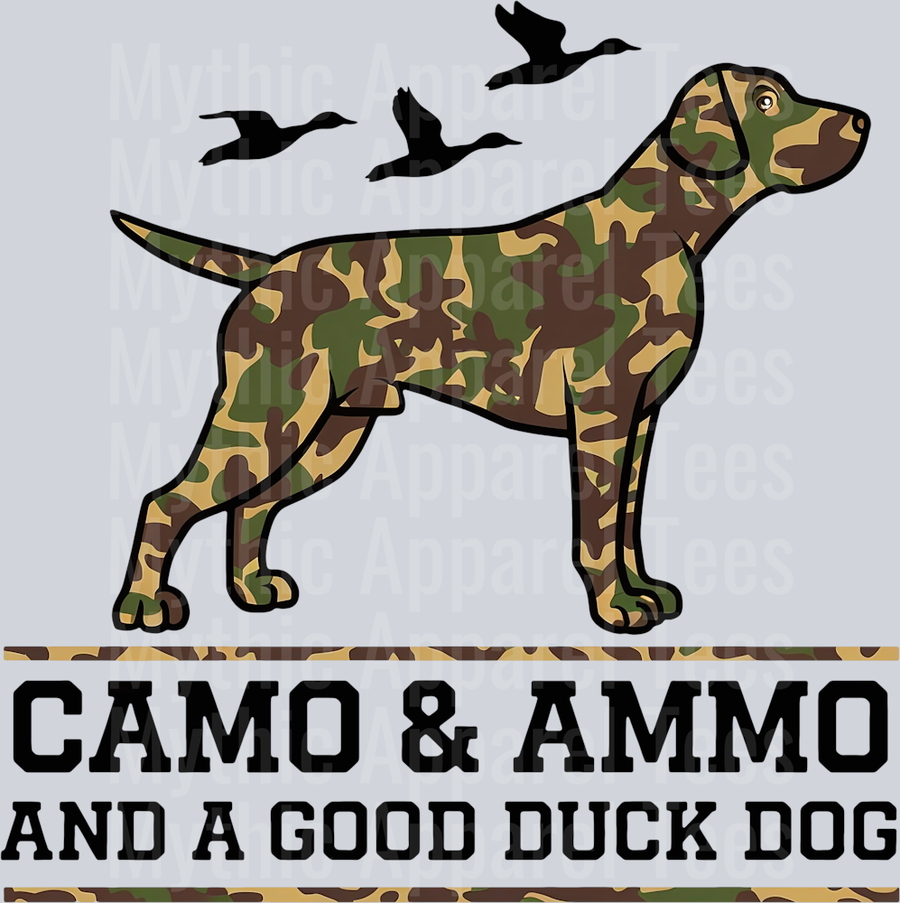 Camo and Ammo and a good duck dog with ducks duck hunting DTF Hunter Transfers