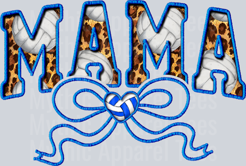 Volleyball mama with blue and white bow cheetah pattern cute DTF Sports Transfers