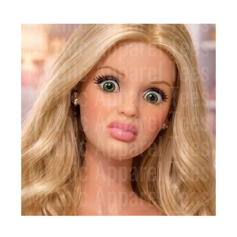 Ratchet Barbies Blonde Doll Face Green Eyes Big Lips Close Up