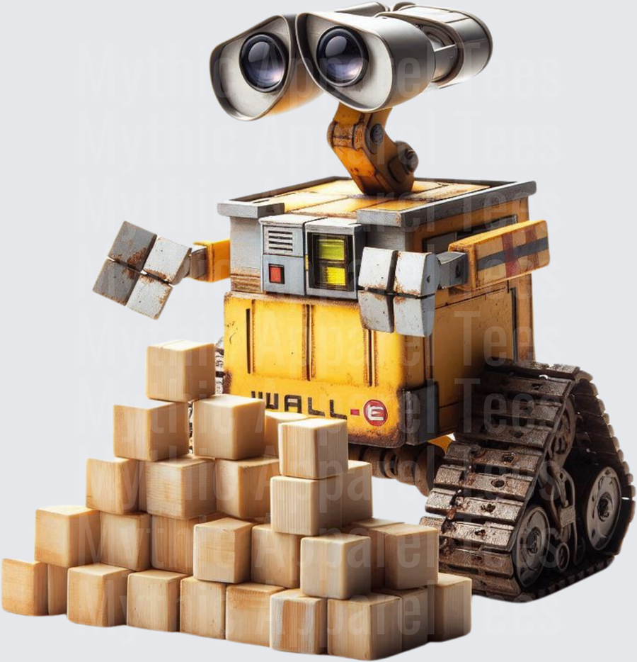 WALL-E Robot Stacking Compressed Cubes Pixar Character Detailed Illustration