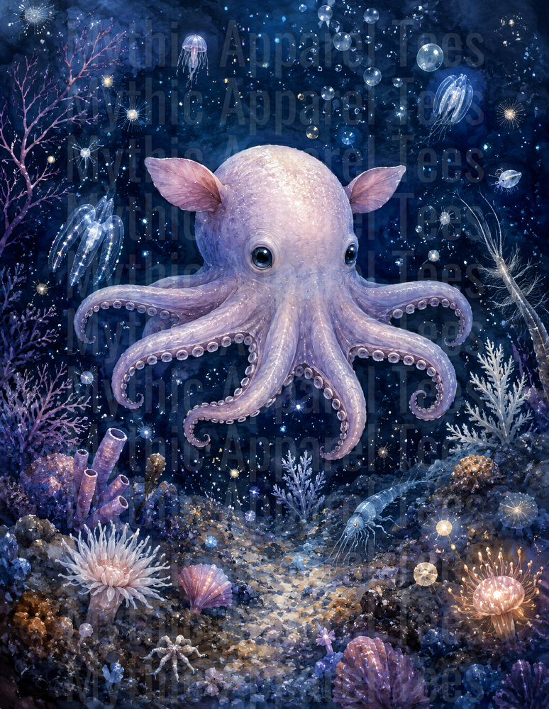Ocean Animals Cute Dumbo Octopus Glowing Deep Sea Coral Scene