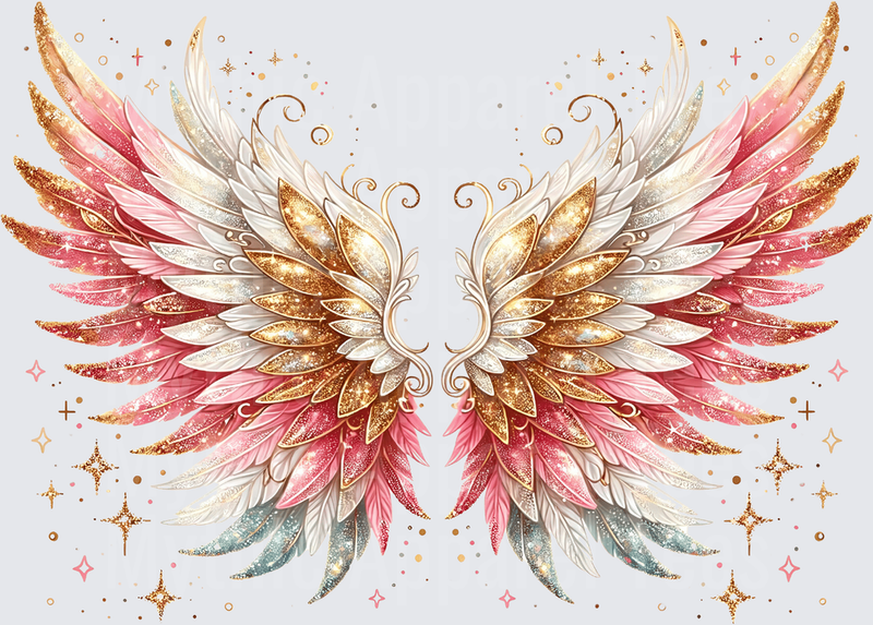 Angel Wings Pink Gold Glitter Sparkle Feathered Fantasy
