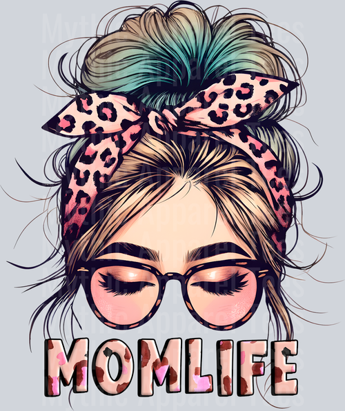 mom life messy bun sassy pink leopard print DTF MOM Transfers