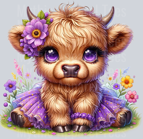 Cute Highland Cow Baby Tutu Purple DTF Precious Highland Cow Transfers