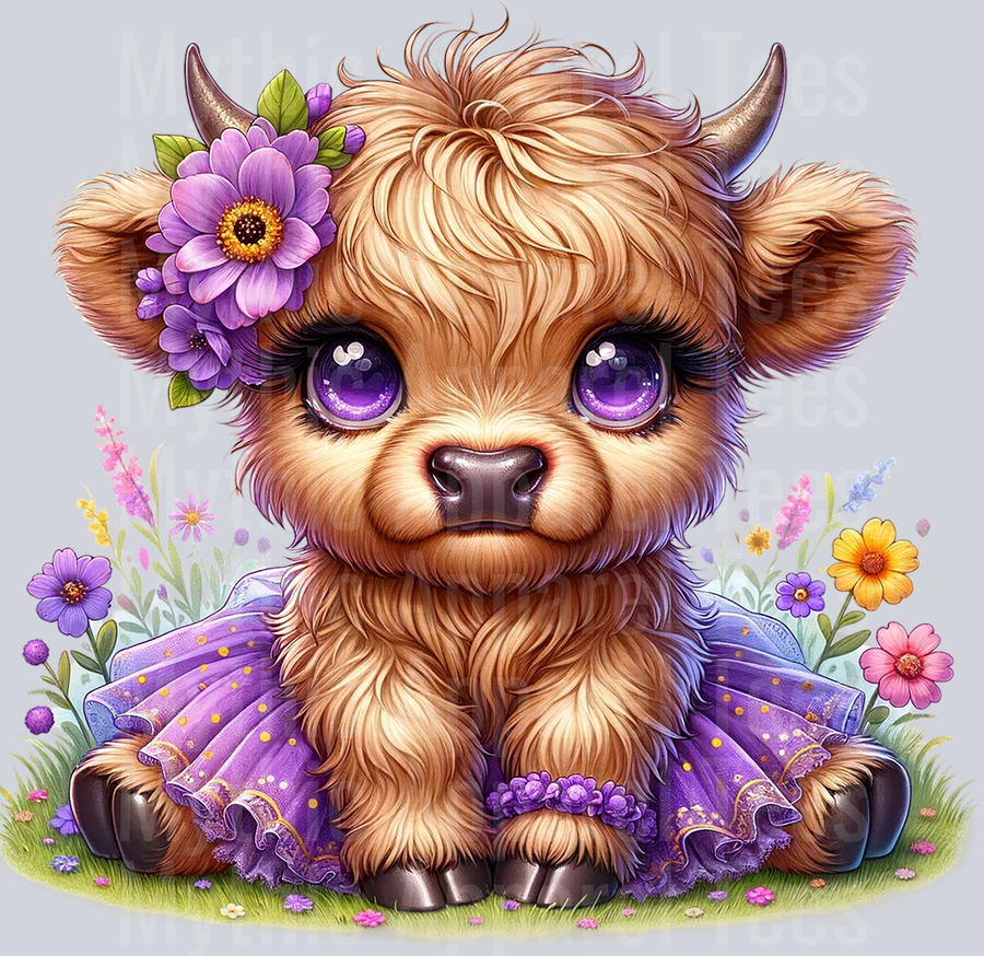Cute Highland Cow Baby Tutu Purple DTF Precious Highland Cow Transfers