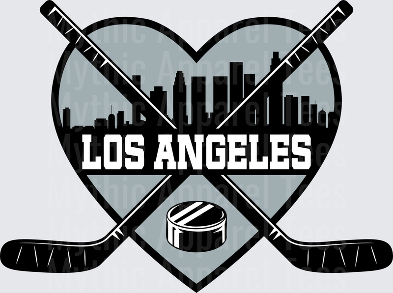 NHL Teams Los Angeles Hockey Heart Skyline Crossed Sticks Puck