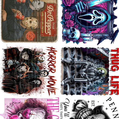 SCARY SPOOKY HALLOWEEN GANG SHEET 10 FULL SIZE IMAGES