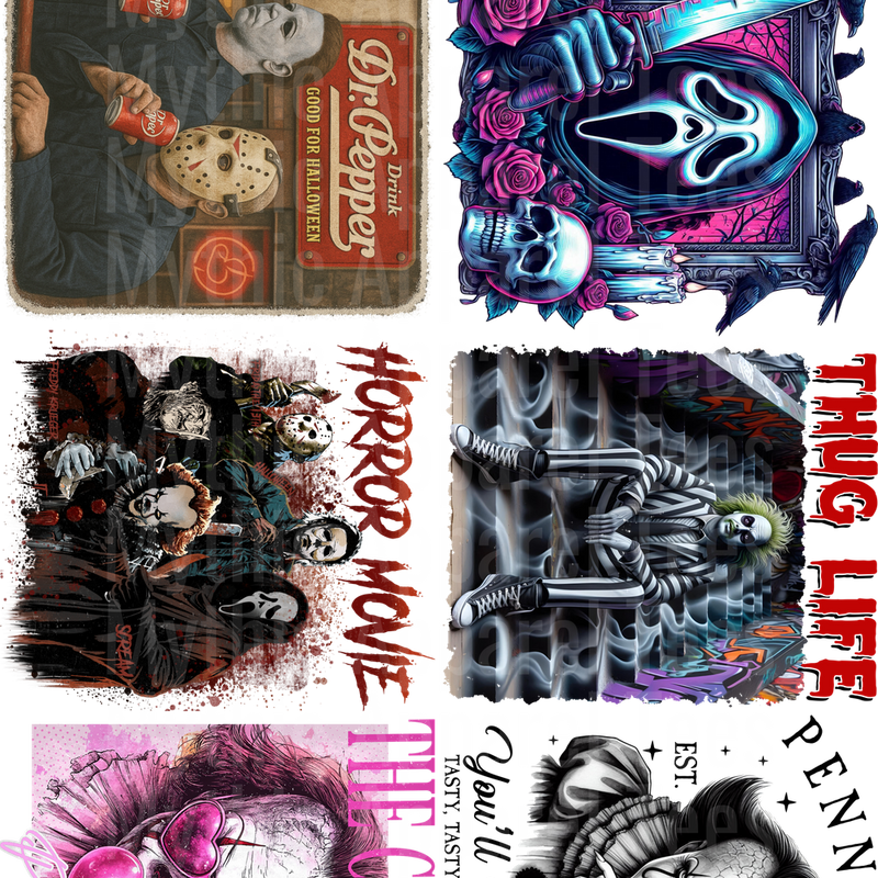 SCARY SPOOKY HALLOWEEN GANG SHEET 10 FULL SIZE IMAGES