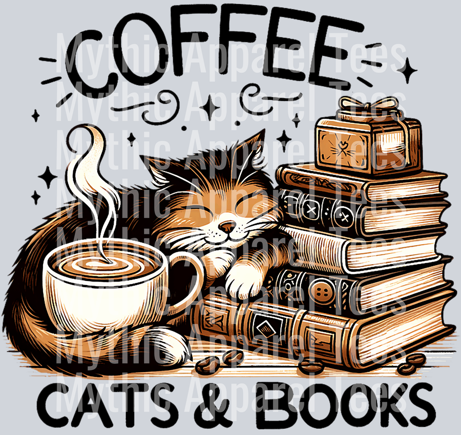 Coffee Cats and Books DTF Coffee Transfers
