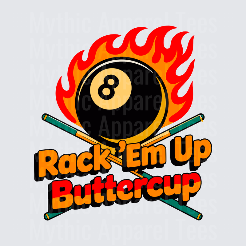 Rack Em Up Buttercup Flaming 8 Ball Crossed Pool Cues Billiards Funny Saying