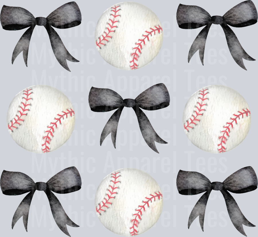 Coquette Baseball Black black ribbon DTF Baseball Transfers