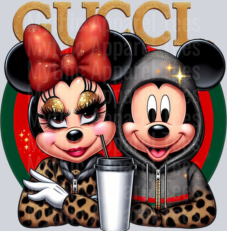 Mickey and minnie looking forward Leopard Print Disney DTF Gucci Mickey Transfers