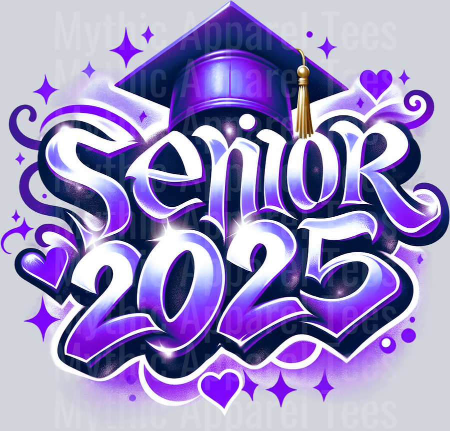 001 Airbrushed Senior 2025 PURPLE DTF 2025 Senior Graduation Transfers