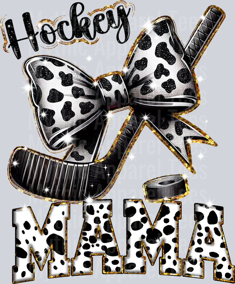 Hockey Mama with puck and stick and glitter text cute DTF Sports Transfers