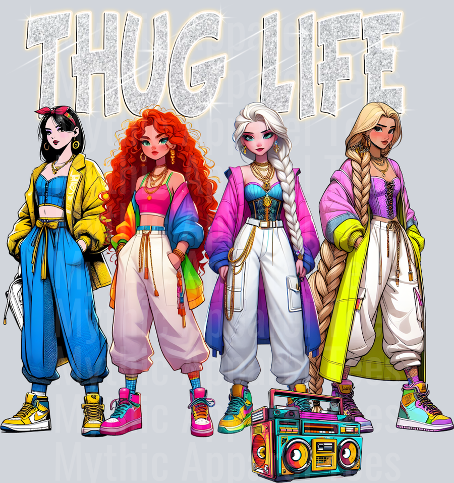 Rapunzel Elsa Maribel Snow white GILTTER LETTERS Disney Princesses Halloween DTF Thug Life Transfers