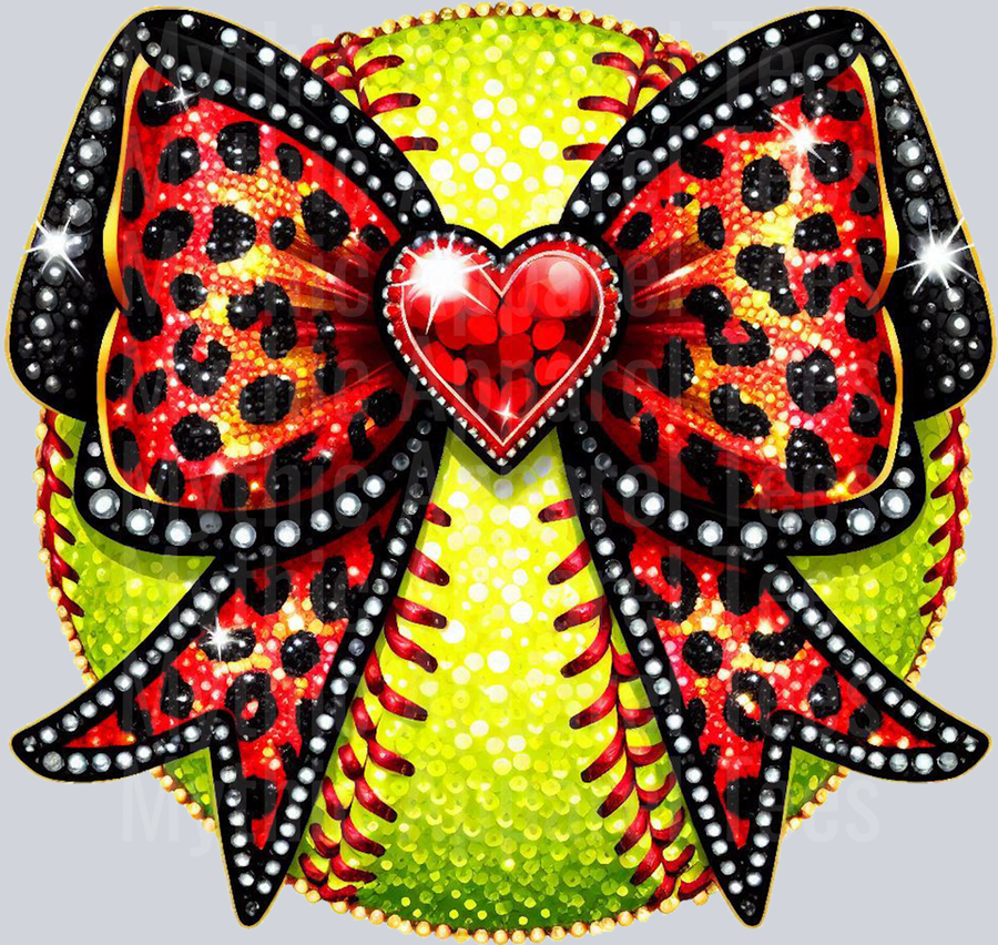 Sequin Softball Glitter Bow Stacked School Spirit & Sports