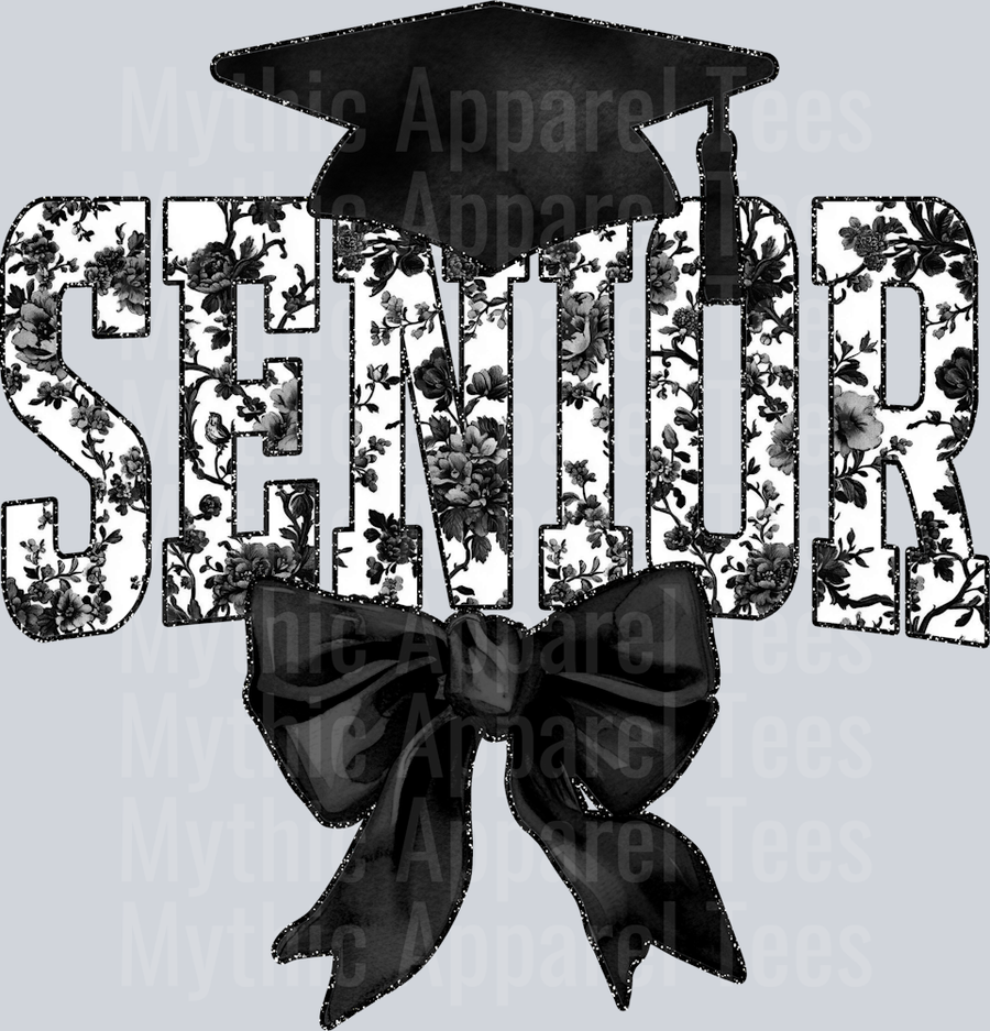 Black Senior Hat College Font Floral Senior Graduation Design
